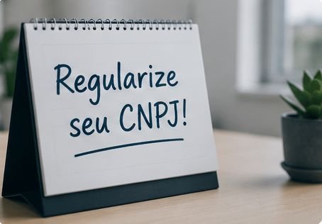 Bloco de mesa com a mensagem escrita à mão: Regularize seu CNPJ